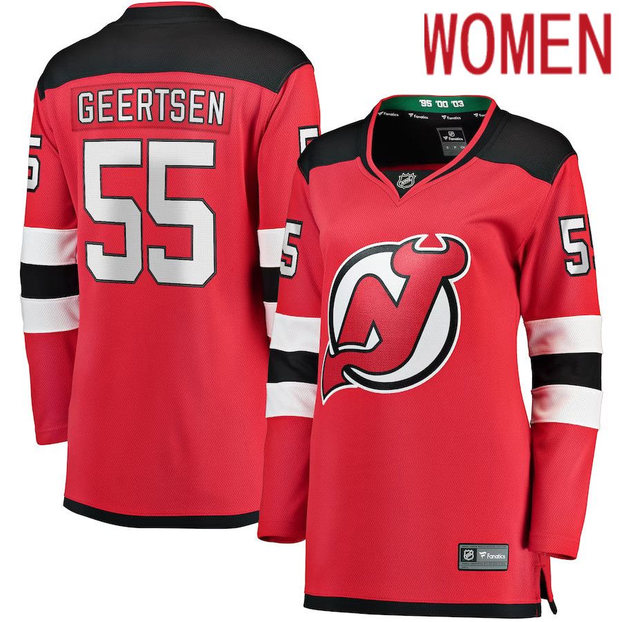 Women New Jersey Devils #55 Mason Geertsen Fanatics Branded Red Home Breakaway Player NHL Jersey